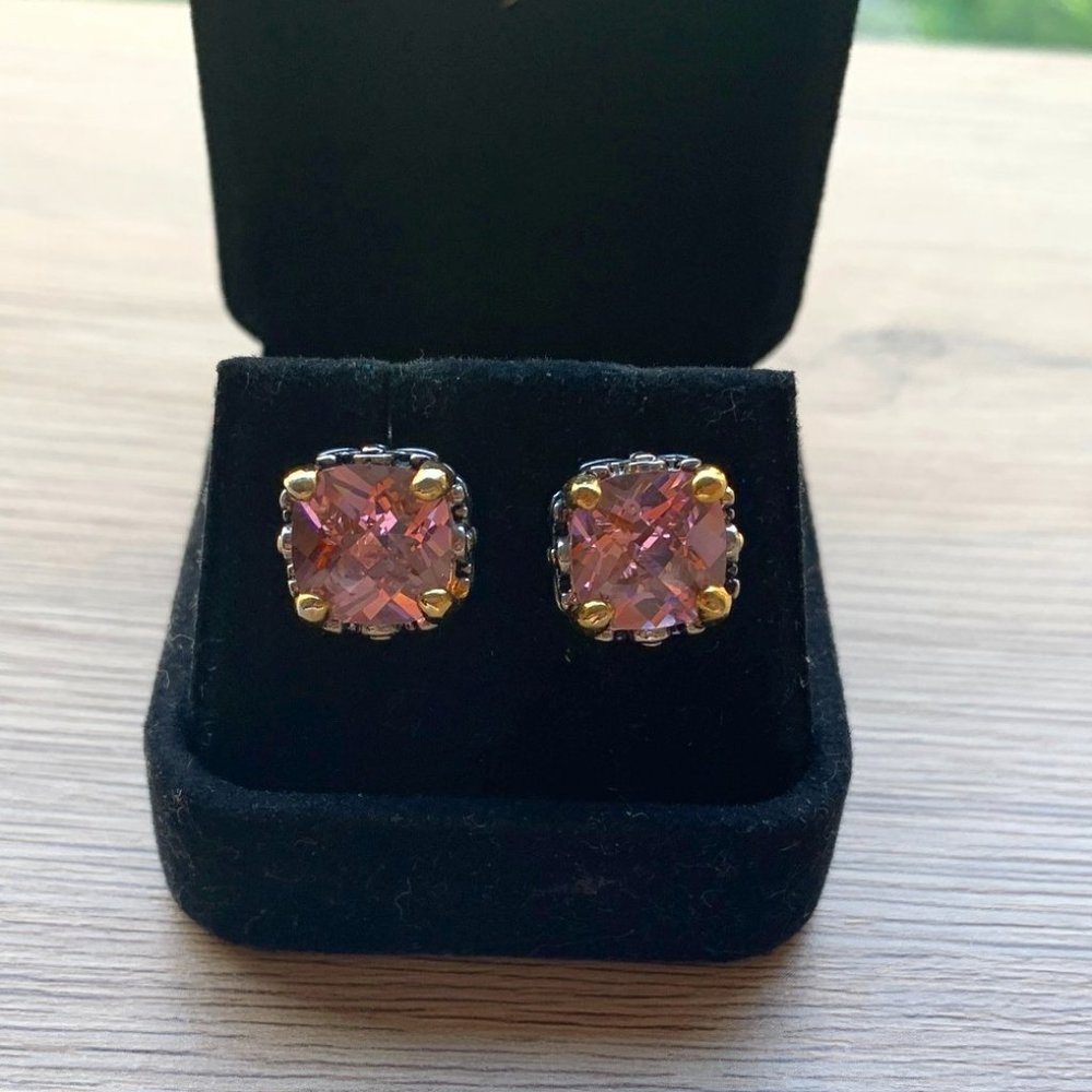 Pink Gem Studs with Detailed Sides